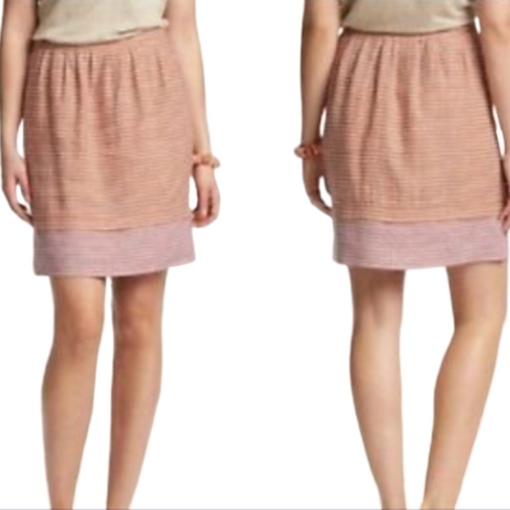 NWT LOFT 100% Linen Red Pink Striped Pleated Skirt Pockets